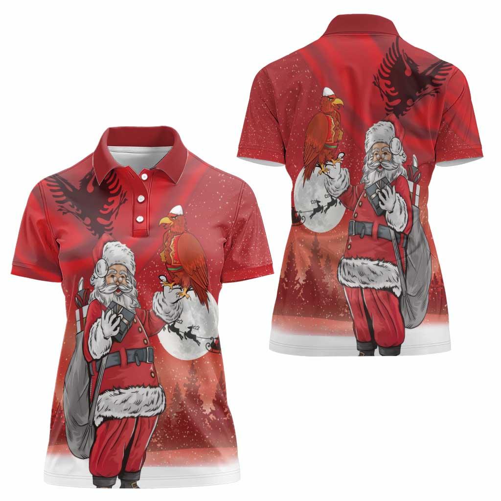 Albania Santa Christmas Women Polo Shirt Christmas Albanian Eagle Flag Style - Wonder Print Shop