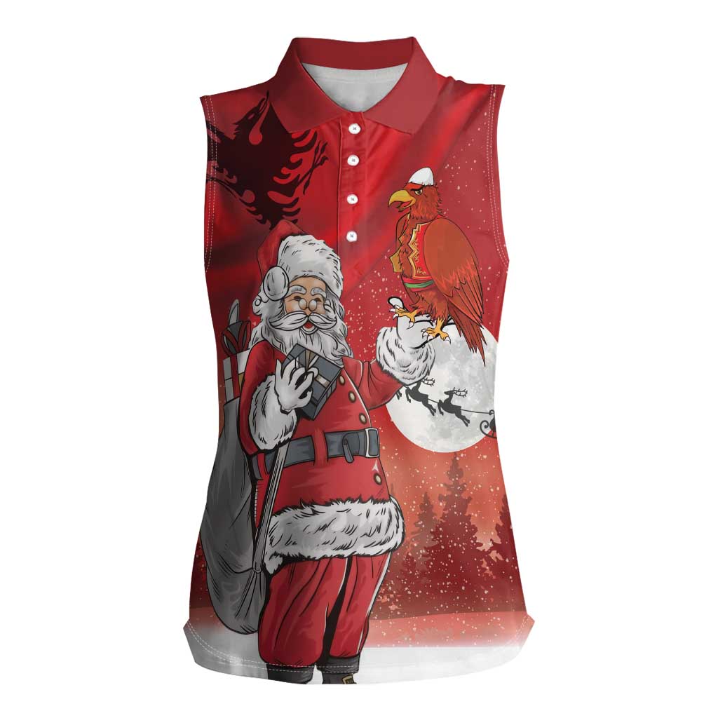 Albania Santa Christmas Women Sleeveless Polo Shirt Christmas Albanian Eagle Flag Style - Wonder Print Shop