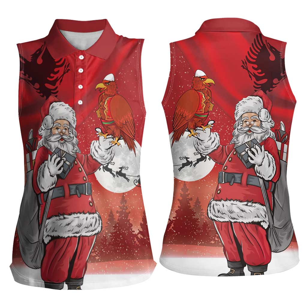 Albania Santa Christmas Women Sleeveless Polo Shirt Christmas Albanian Eagle Flag Style - Wonder Print Shop