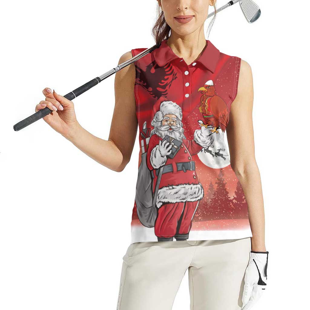 Albania Santa Christmas Women Sleeveless Polo Shirt Christmas Albanian Eagle Flag Style - Wonder Print Shop