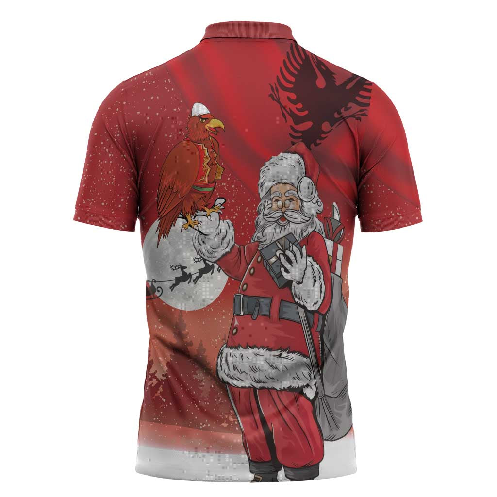 Albania Santa Christmas Zipper Polo Shirt Christmas Albanian Eagle Flag Style - Wonder Print Shop