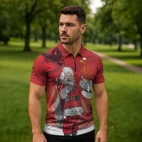 Albania Santa Christmas Zipper Polo Shirt Christmas Albanian Eagle Flag Style - Wonder Print Shop