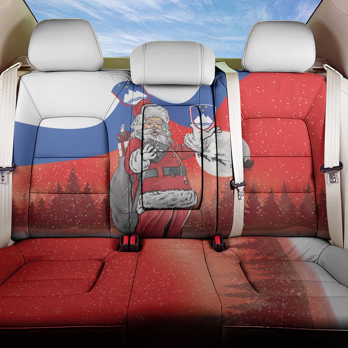 Slovenia Santa Christmas Back Car Seat Cover Slovenija Vesel Bozic Flag Style - Wonder Print Shop