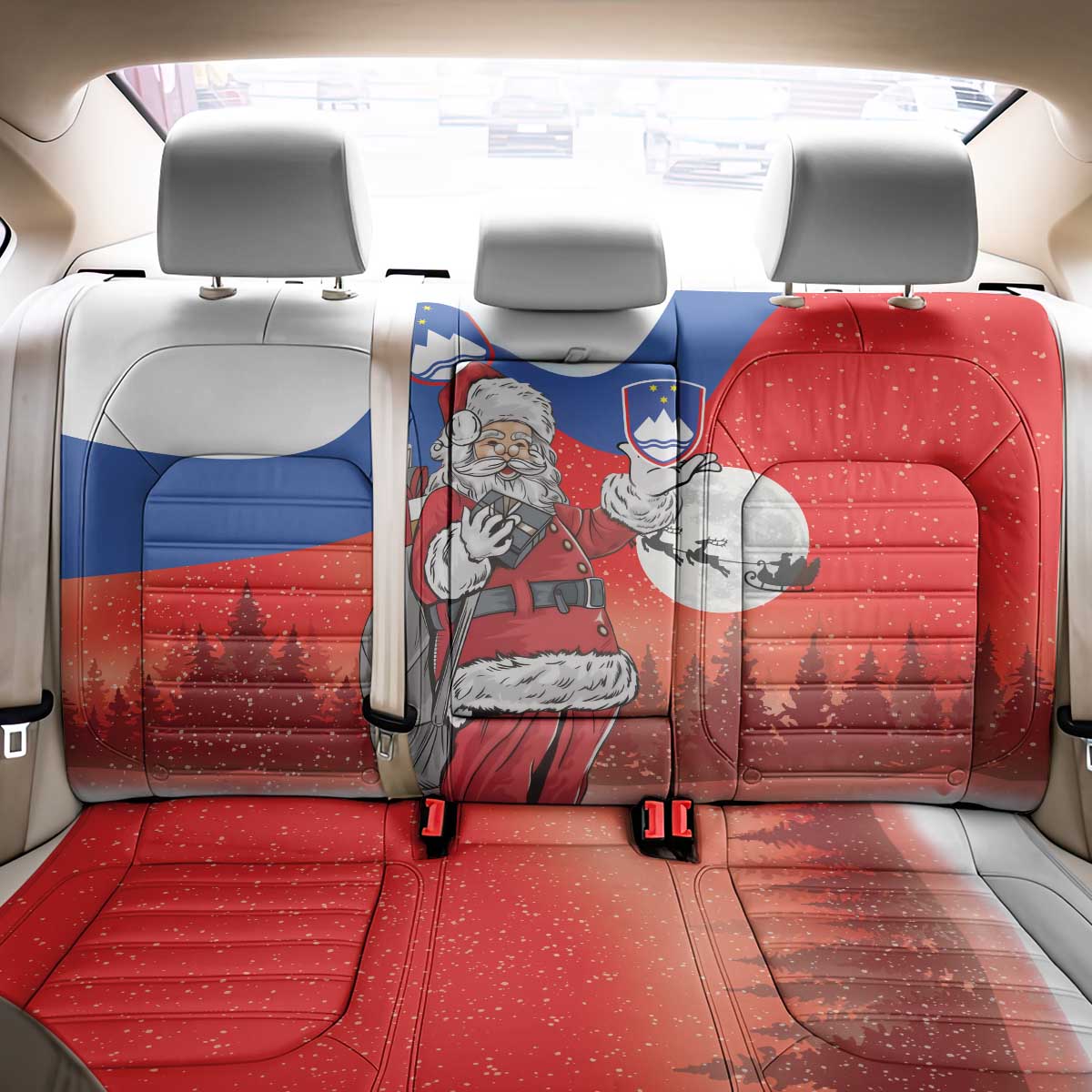 Slovenia Santa Christmas Back Car Seat Cover Slovenija Vesel Bozic Flag Style - Wonder Print Shop