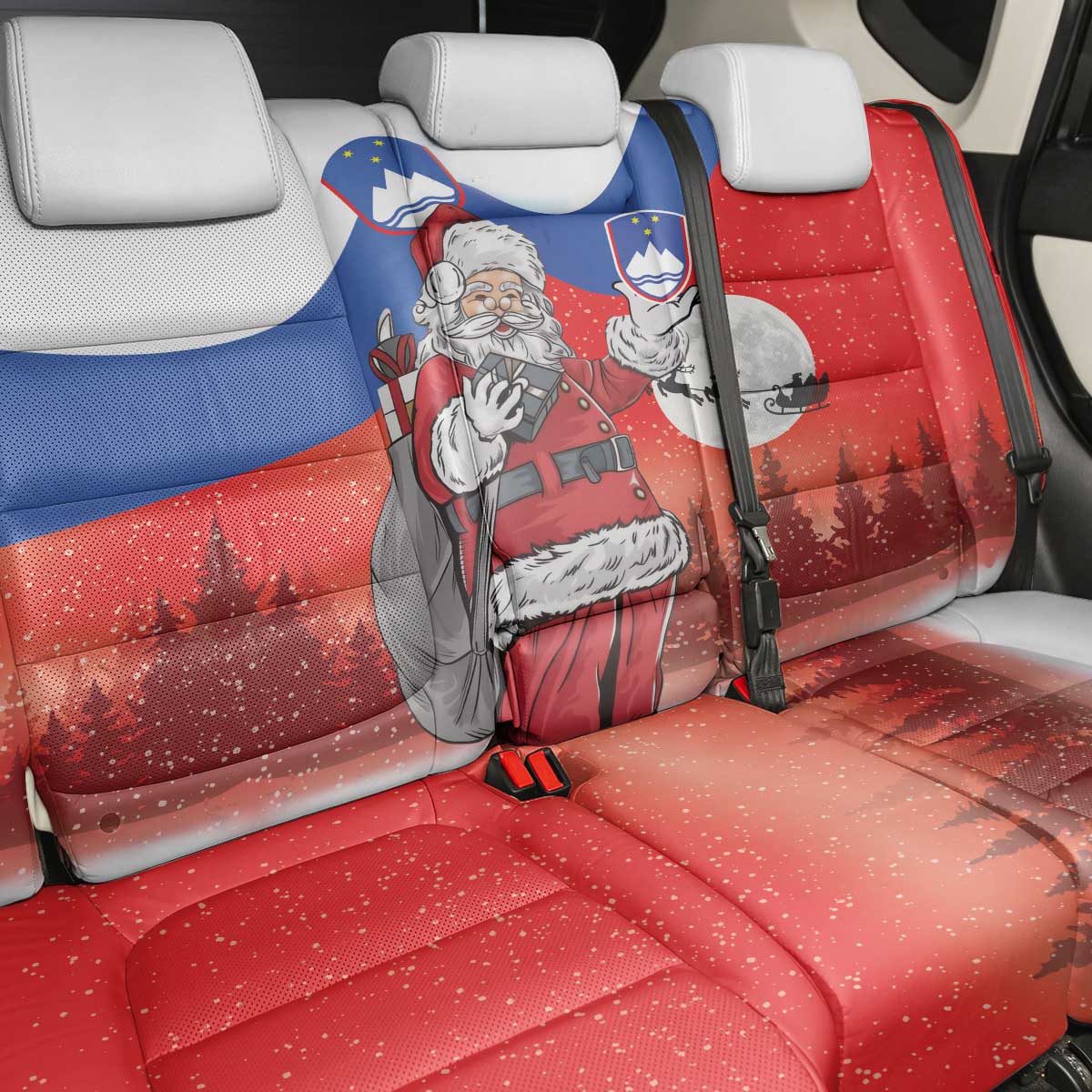 Slovenia Santa Christmas Back Car Seat Cover Slovenija Vesel Bozic Flag Style - Wonder Print Shop