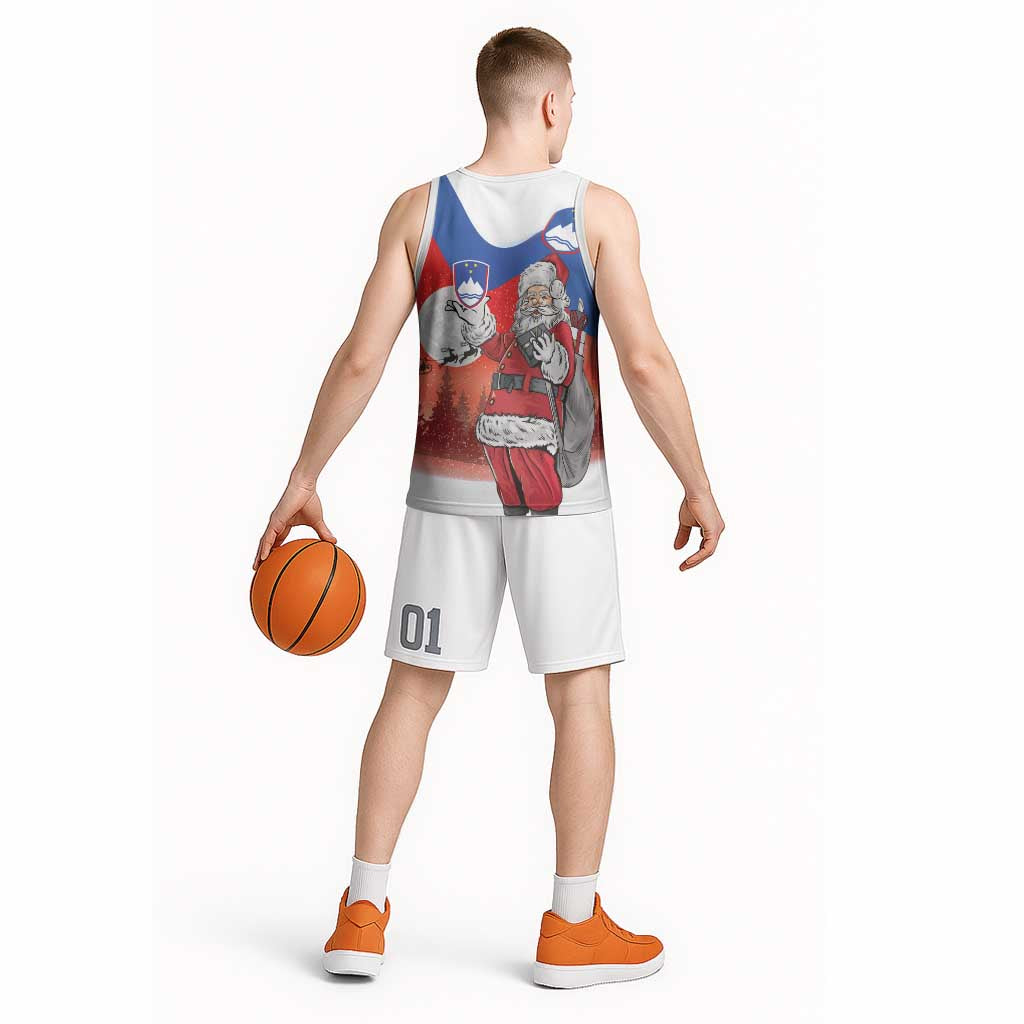 Slovenia Santa Christmas Basketball Jersey Slovenija Vesel Bozic Flag Style - Wonder Print Shop