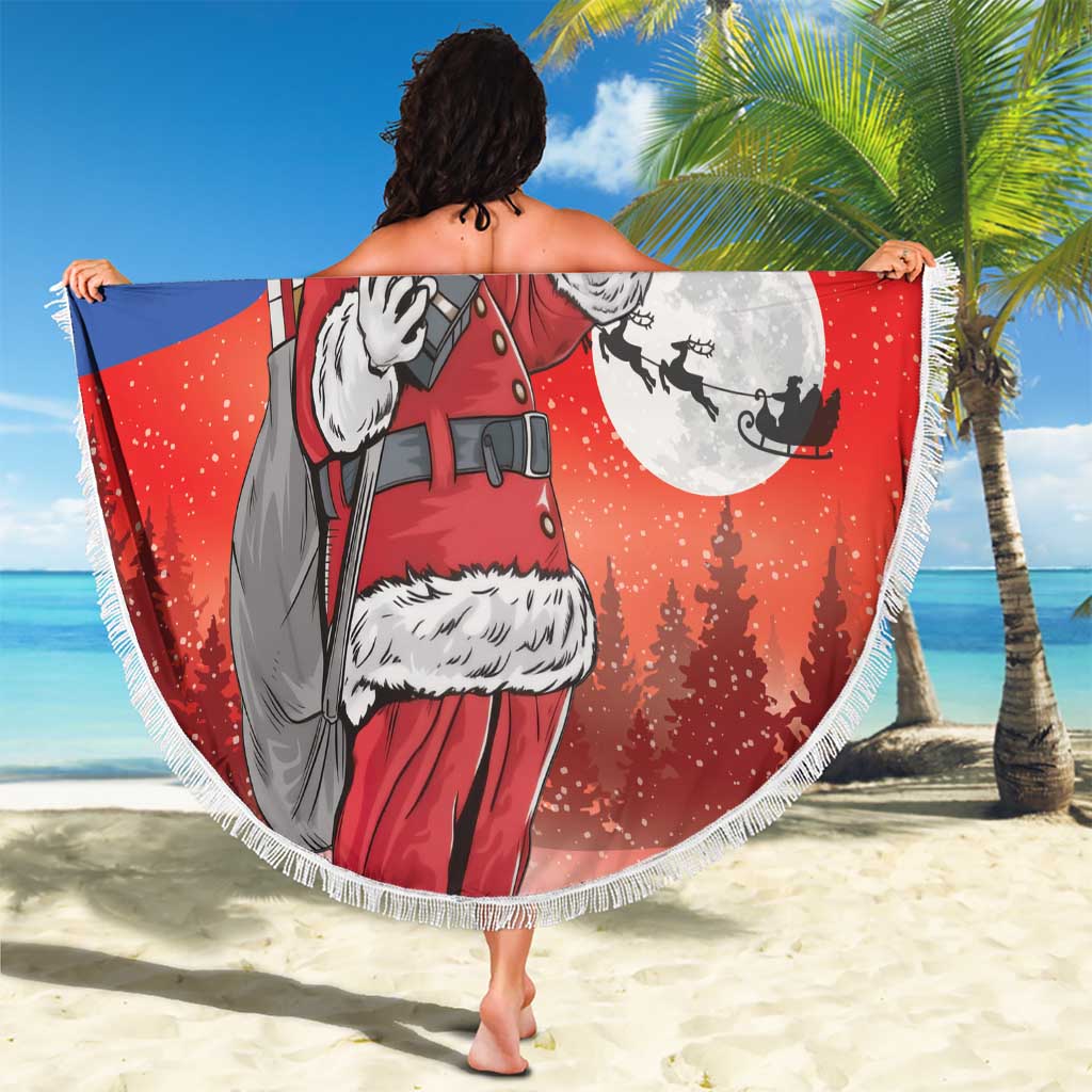 Slovenia Santa Christmas Beach Blanket Slovenija Vesel Bozic Flag Style - Wonder Print Shop