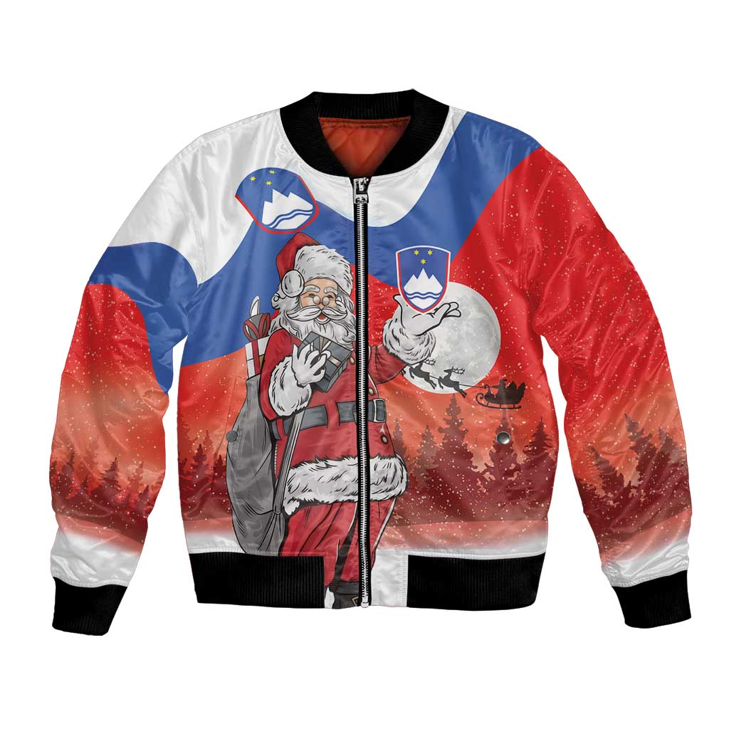 Slovenia Santa Christmas Bomber Jacket Slovenija Vesel Bozic Flag Style - Wonder Print Shop