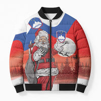 Slovenia Santa Christmas Bomber Puffer Jacket Slovenija Vesel Bozic Flag Style - Wonder Print Shop