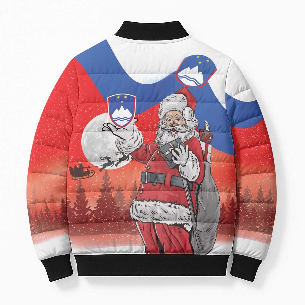 Slovenia Santa Christmas Bomber Puffer Jacket Slovenija Vesel Bozic Flag Style - Wonder Print Shop