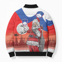 Slovenia Santa Christmas Bomber Puffer Jacket Slovenija Vesel Bozic Flag Style - Wonder Print Shop