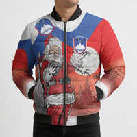 Slovenia Santa Christmas Bomber Puffer Jacket Slovenija Vesel Bozic Flag Style - Wonder Print Shop