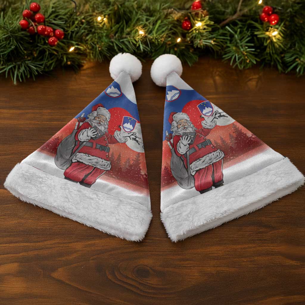 Slovenia Santa Christmas Santa Hat Slovenija Vesel Bozic Flag Style - Wonder Print Shop