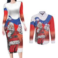 Slovenia Santa Christmas Couples Matching Long Sleeve Bodycon Dress and Long Sleeve Button Shirt Slovenija Vesel Bozic Flag Style - Wonder Print Shop