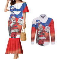 Slovenia Santa Christmas Couples Matching Mermaid Dress and Long Sleeve Button Shirt Slovenija Vesel Bozic Flag Style - Wonder Print Shop