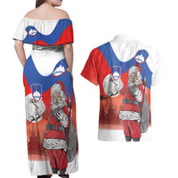 Slovenia Santa Christmas Couples Matching Off Shoulder Maxi Dress and Hawaiian Shirt Slovenija Vesel Bozic Flag Style - Wonder Print Shop