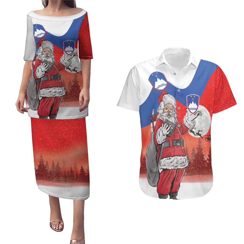 Slovenia Santa Christmas Couples Matching Puletasi and Hawaiian Shirt Slovenija Vesel Bozic Flag Style - Wonder Print Shop