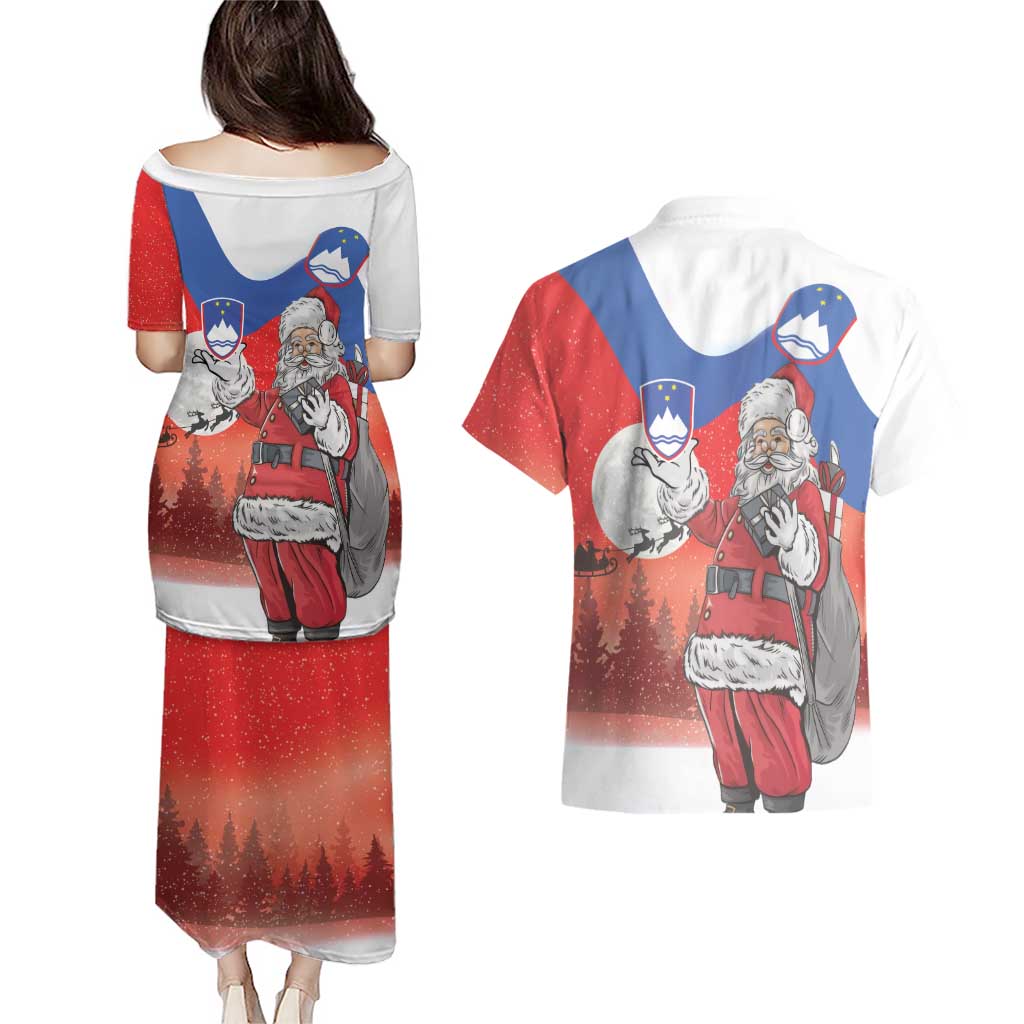 Slovenia Santa Christmas Couples Matching Puletasi and Hawaiian Shirt Slovenija Vesel Bozic Flag Style - Wonder Print Shop