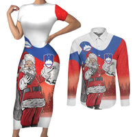 Slovenia Santa Christmas Couples Matching Short Sleeve Bodycon Dress and Long Sleeve Button Shirt Slovenija Vesel Bozic Flag Style - Wonder Print Shop