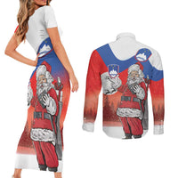 Slovenia Santa Christmas Couples Matching Short Sleeve Bodycon Dress and Long Sleeve Button Shirt Slovenija Vesel Bozic Flag Style - Wonder Print Shop