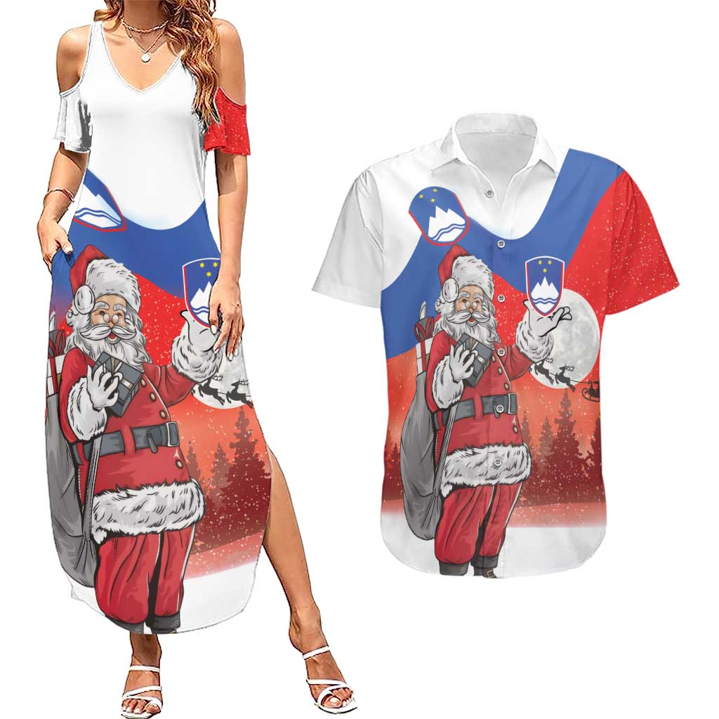 Slovenia Santa Christmas Couples Matching Summer Maxi Dress and Hawaiian Shirt Slovenija Vesel Bozic Flag Style - Wonder Print Shop
