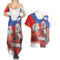 Slovenia Santa Christmas Couples Matching Summer Maxi Dress and Hawaiian Shirt Slovenija Vesel Bozic Flag Style - Wonder Print Shop