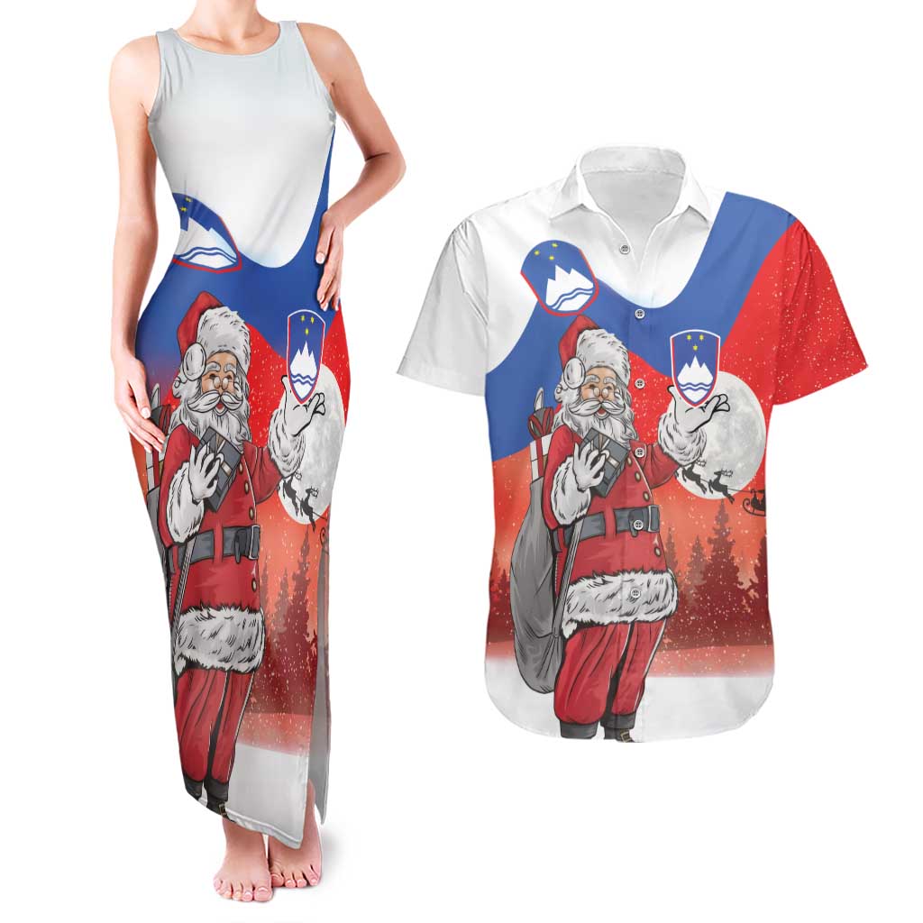 Slovenia Santa Christmas Couples Matching Tank Maxi Dress and Hawaiian Shirt Slovenija Vesel Bozic Flag Style - Wonder Print Shop