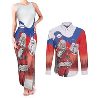 Slovenia Santa Christmas Couples Matching Tank Maxi Dress and Long Sleeve Button Shirt Slovenija Vesel Bozic Flag Style - Wonder Print Shop