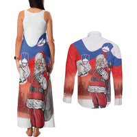 Slovenia Santa Christmas Couples Matching Tank Maxi Dress and Long Sleeve Button Shirt Slovenija Vesel Bozic Flag Style - Wonder Print Shop