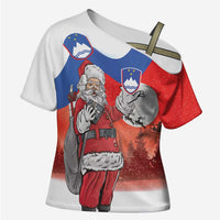 Slovenia Santa Christmas Cross Shoulder Shirt Slovenija Vesel Bozic Flag Style - Wonder Print Shop