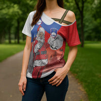 Slovenia Santa Christmas Cross Shoulder Shirt Slovenija Vesel Bozic Flag Style - Wonder Print Shop