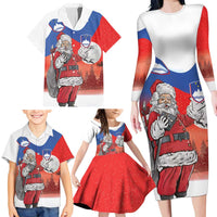 Slovenia Santa Christmas Family Matching Long Sleeve Bodycon Dress and Hawaiian Shirt Slovenija Vesel Bozic Flag Style - Wonder Print Shop