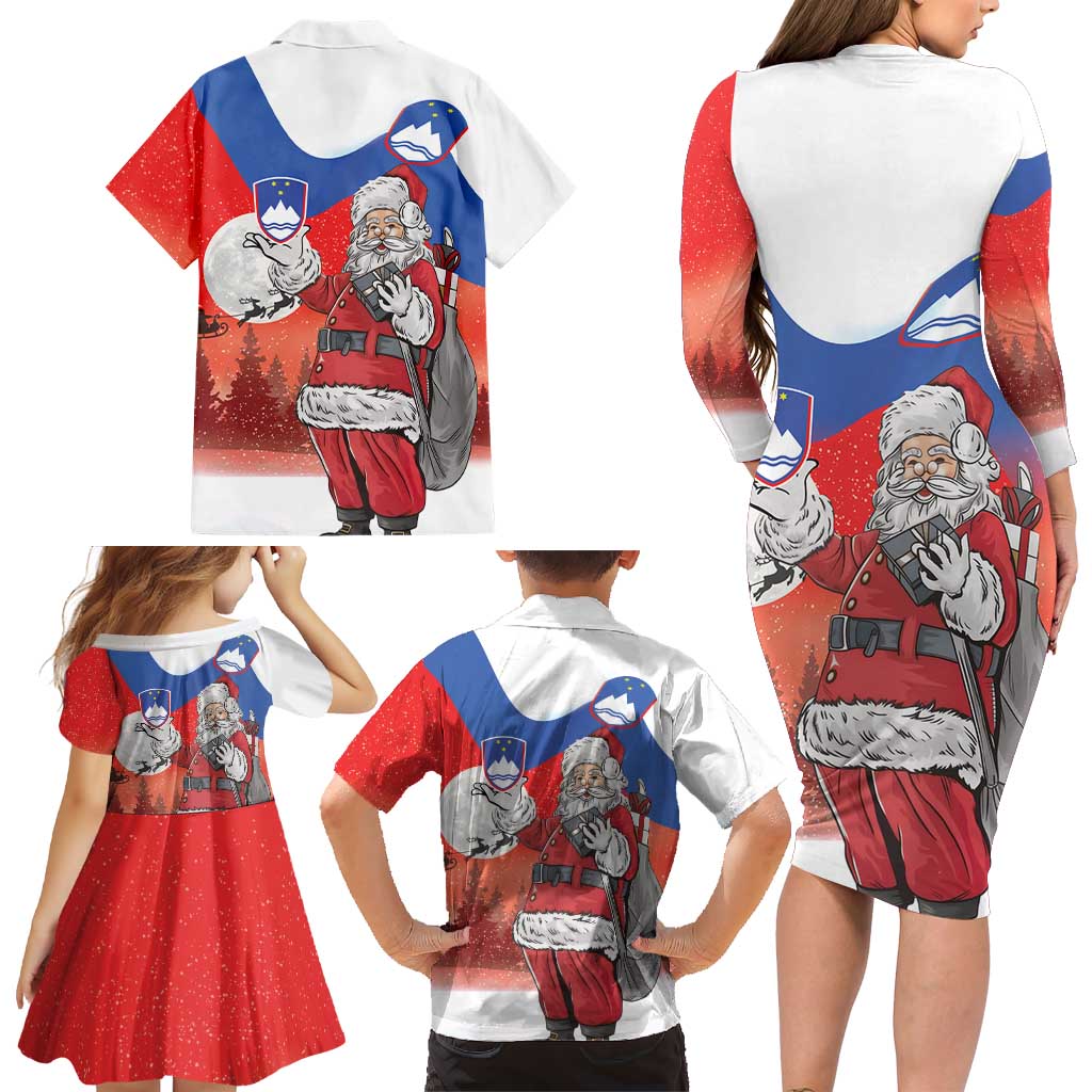 Slovenia Santa Christmas Family Matching Long Sleeve Bodycon Dress and Hawaiian Shirt Slovenija Vesel Bozic Flag Style - Wonder Print Shop