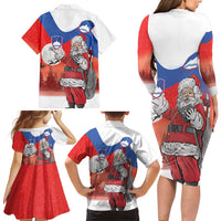 Slovenia Santa Christmas Family Matching Long Sleeve Bodycon Dress and Hawaiian Shirt Slovenija Vesel Bozic Flag Style - Wonder Print Shop