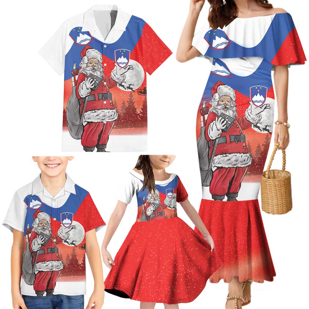 Slovenia Santa Christmas Family Matching Mermaid Dress and Hawaiian Shirt Slovenija Vesel Bozic Flag Style - Wonder Print Shop