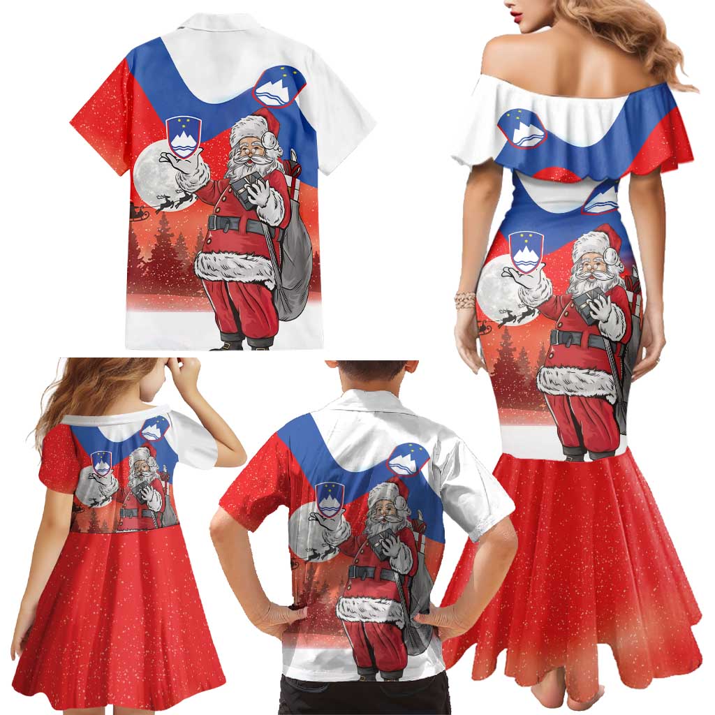 Slovenia Santa Christmas Family Matching Mermaid Dress and Hawaiian Shirt Slovenija Vesel Bozic Flag Style - Wonder Print Shop