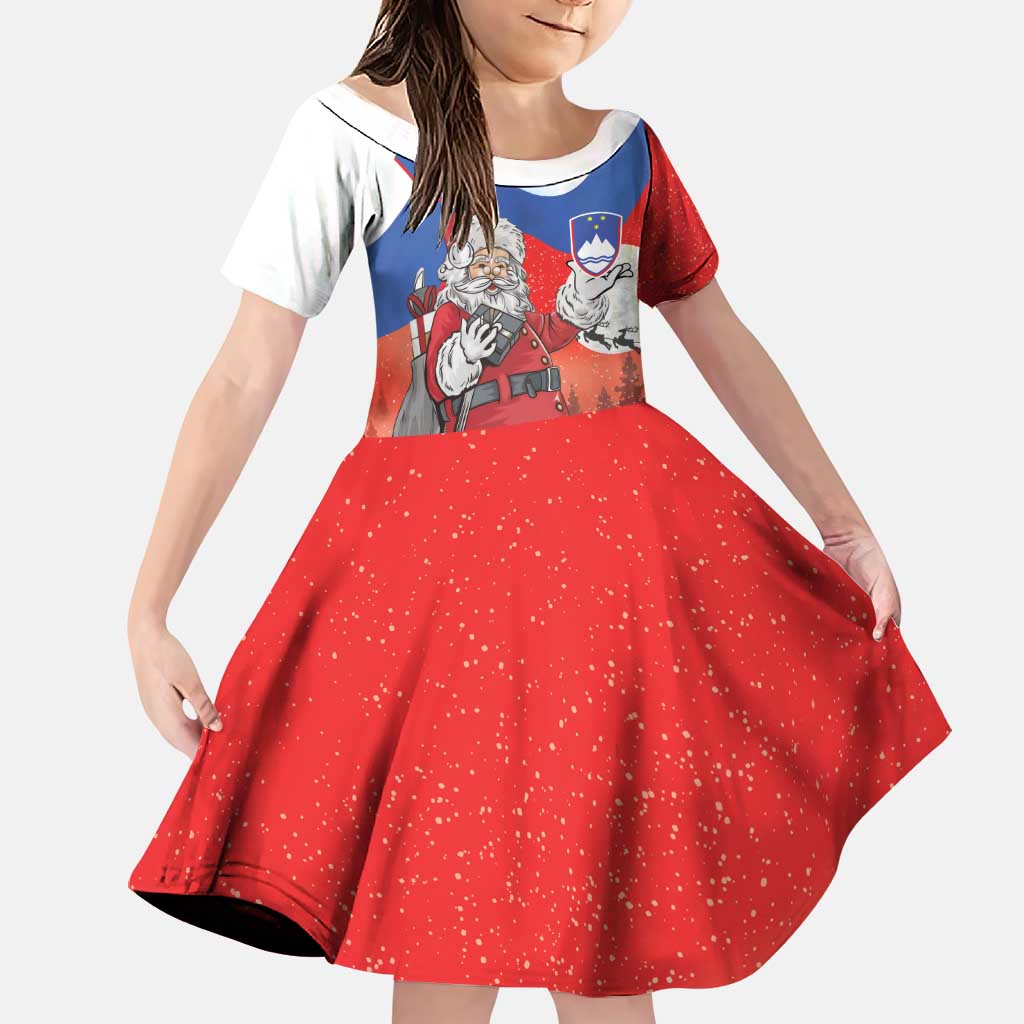 Slovenia Santa Christmas Family Matching Off The Shoulder Long Sleeve Dress and Hawaiian Shirt Slovenija Vesel Bozic Flag Style - Wonder Print Shop