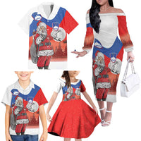 Slovenia Santa Christmas Family Matching Off The Shoulder Long Sleeve Dress and Hawaiian Shirt Slovenija Vesel Bozic Flag Style - Wonder Print Shop