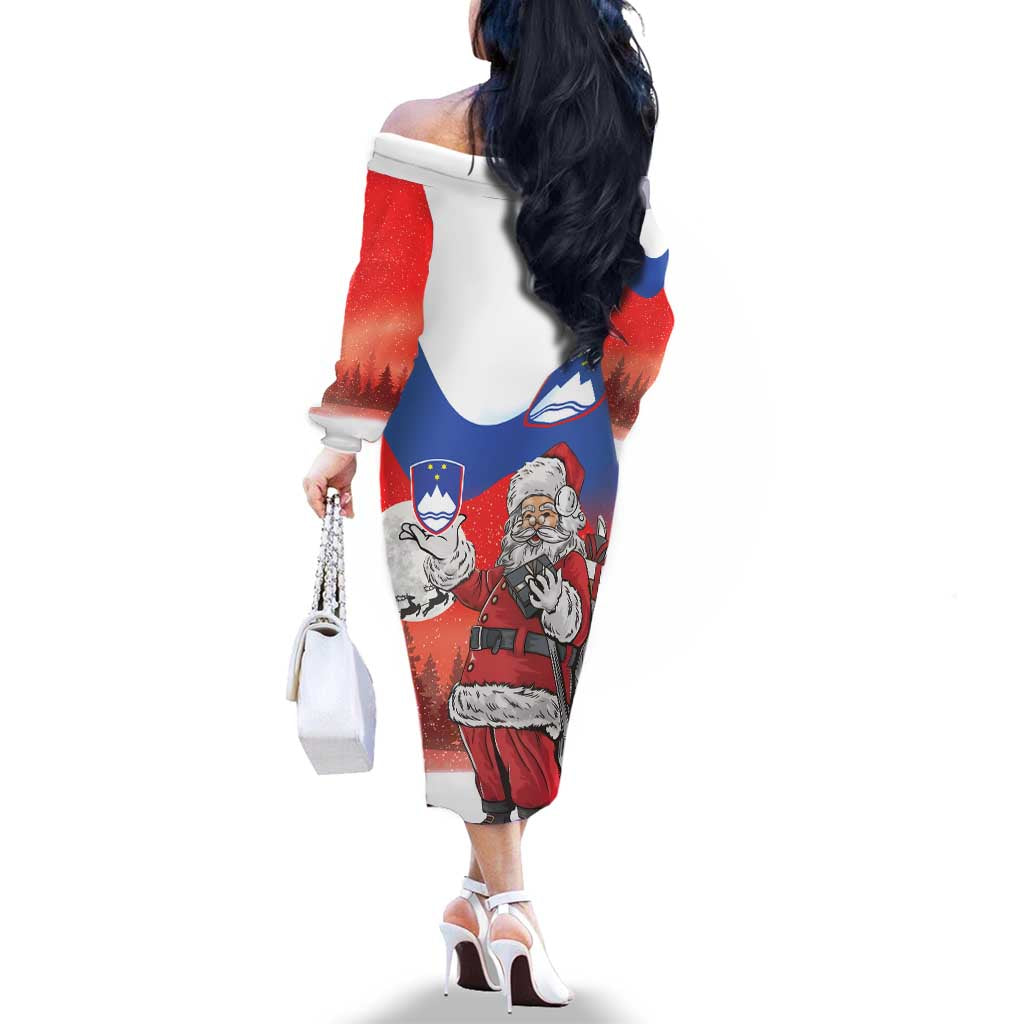 Slovenia Santa Christmas Family Matching Off The Shoulder Long Sleeve Dress and Hawaiian Shirt Slovenija Vesel Bozic Flag Style - Wonder Print Shop