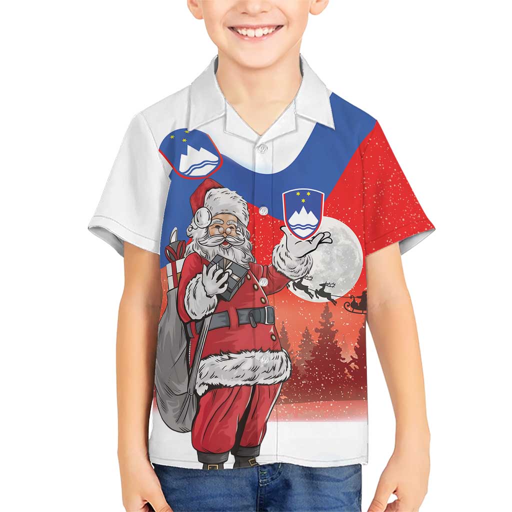 Slovenia Santa Christmas Family Matching Off The Shoulder Long Sleeve Dress and Hawaiian Shirt Slovenija Vesel Bozic Flag Style - Wonder Print Shop