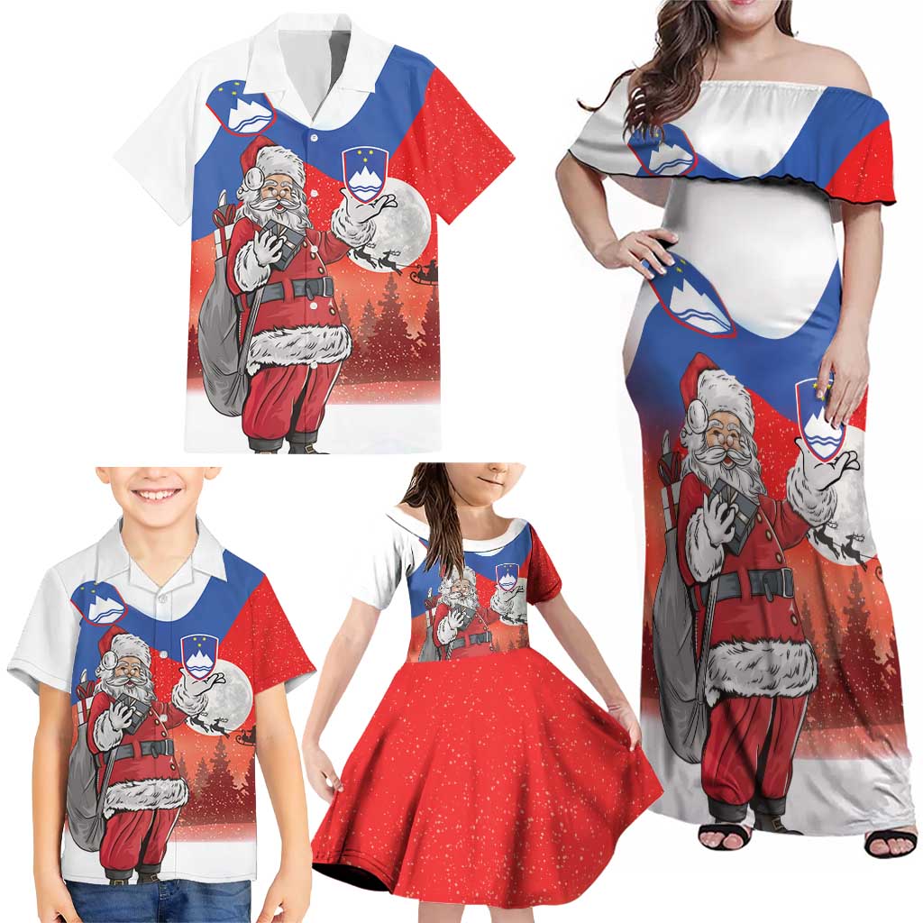 Slovenia Santa Christmas Family Matching Off Shoulder Maxi Dress and Hawaiian Shirt Slovenija Vesel Bozic Flag Style - Wonder Print Shop