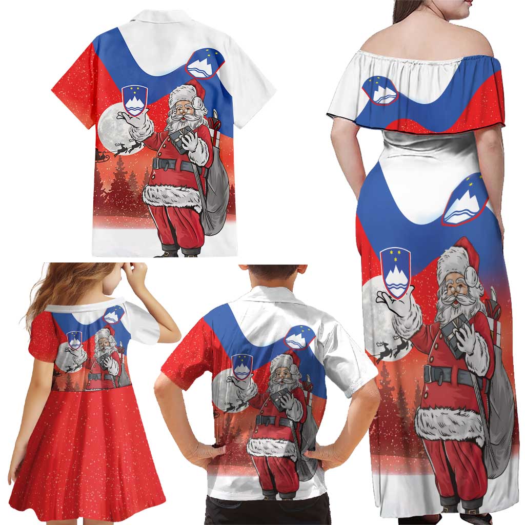Slovenia Santa Christmas Family Matching Off Shoulder Maxi Dress and Hawaiian Shirt Slovenija Vesel Bozic Flag Style - Wonder Print Shop