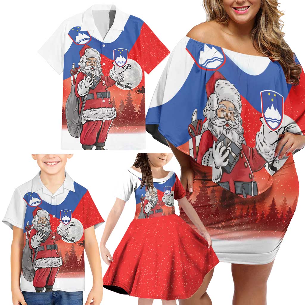 Slovenia Santa Christmas Family Matching Off Shoulder Short Dress and Hawaiian Shirt Slovenija Vesel Bozic Flag Style - Wonder Print Shop