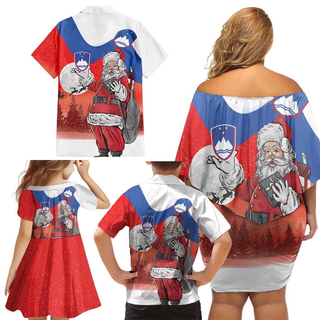 Slovenia Santa Christmas Family Matching Off Shoulder Short Dress and Hawaiian Shirt Slovenija Vesel Bozic Flag Style - Wonder Print Shop