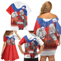 Slovenia Santa Christmas Family Matching Off Shoulder Short Dress and Hawaiian Shirt Slovenija Vesel Bozic Flag Style - Wonder Print Shop