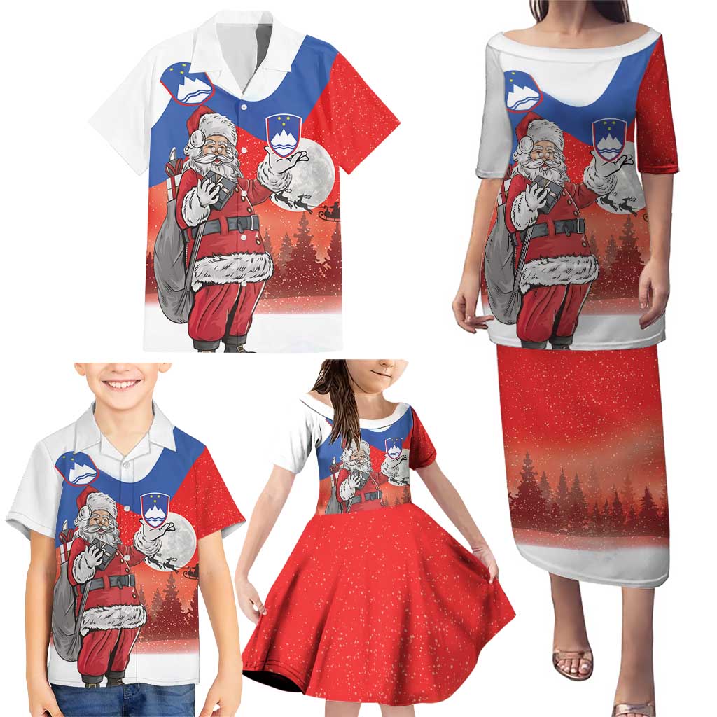 Slovenia Santa Christmas Family Matching Puletasi and Hawaiian Shirt Slovenija Vesel Bozic Flag Style - Wonder Print Shop