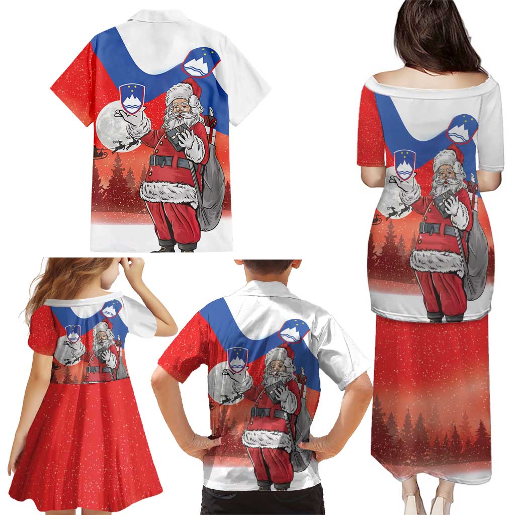Slovenia Santa Christmas Family Matching Puletasi and Hawaiian Shirt Slovenija Vesel Bozic Flag Style - Wonder Print Shop