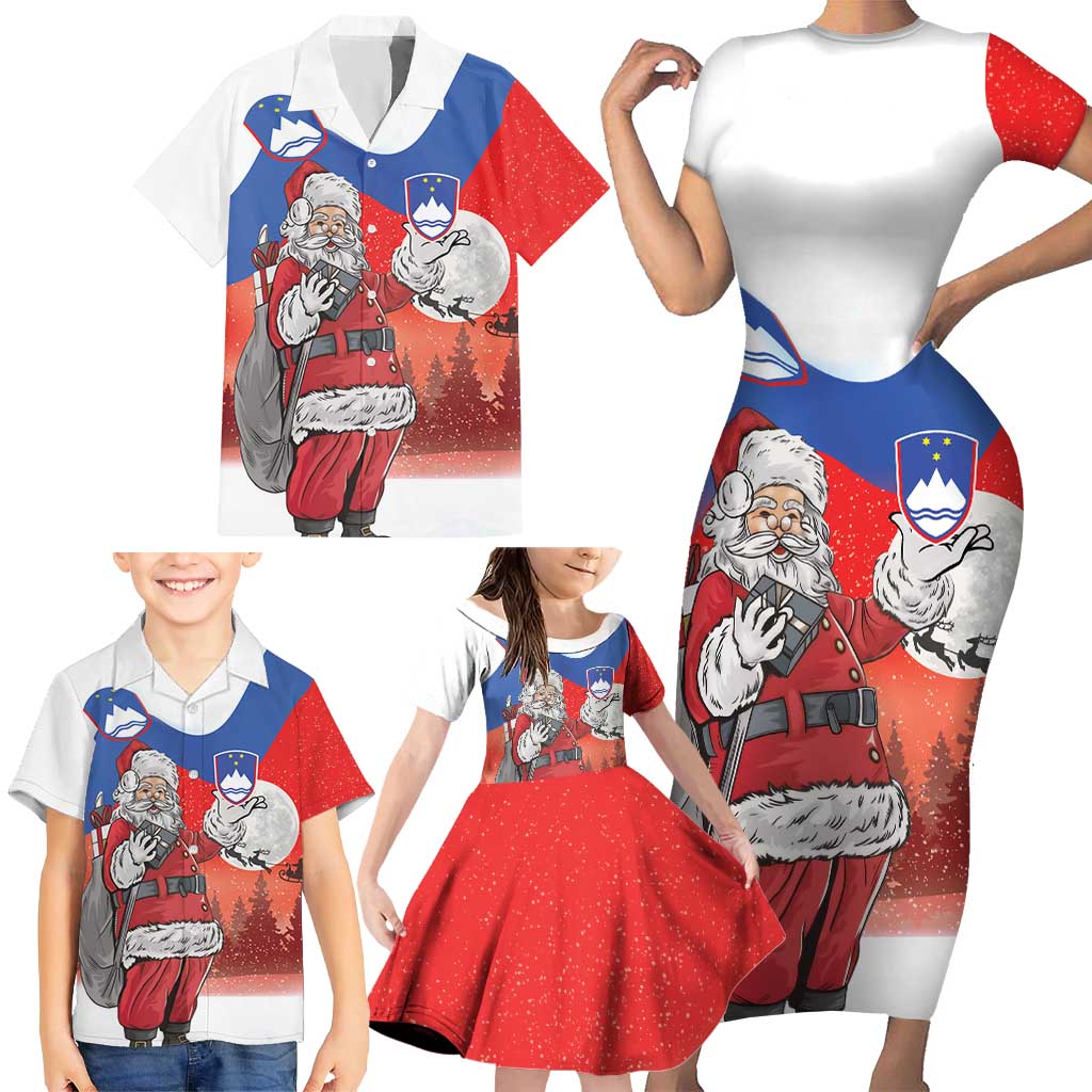Slovenia Santa Christmas Family Matching Short Sleeve Bodycon Dress and Hawaiian Shirt Slovenija Vesel Bozic Flag Style - Wonder Print Shop
