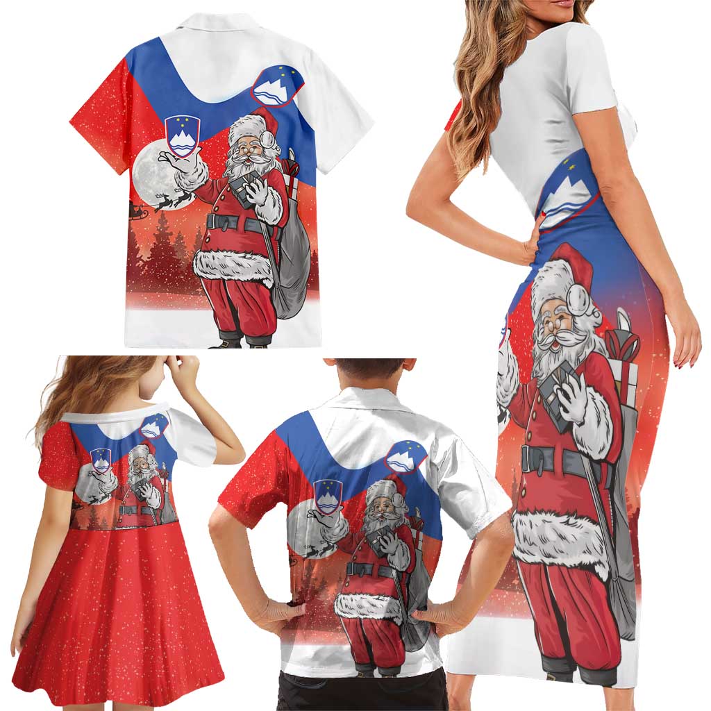 Slovenia Santa Christmas Family Matching Short Sleeve Bodycon Dress and Hawaiian Shirt Slovenija Vesel Bozic Flag Style - Wonder Print Shop