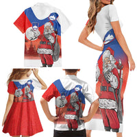 Slovenia Santa Christmas Family Matching Short Sleeve Bodycon Dress and Hawaiian Shirt Slovenija Vesel Bozic Flag Style - Wonder Print Shop